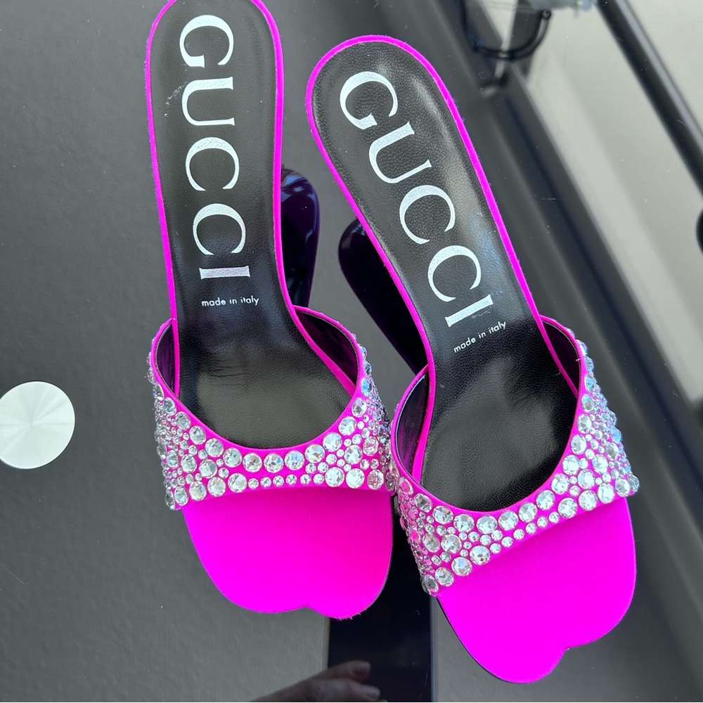 Gucci crystal-embellished sandals size EU 39.5 color Fuchsia - Picture 7 of 10